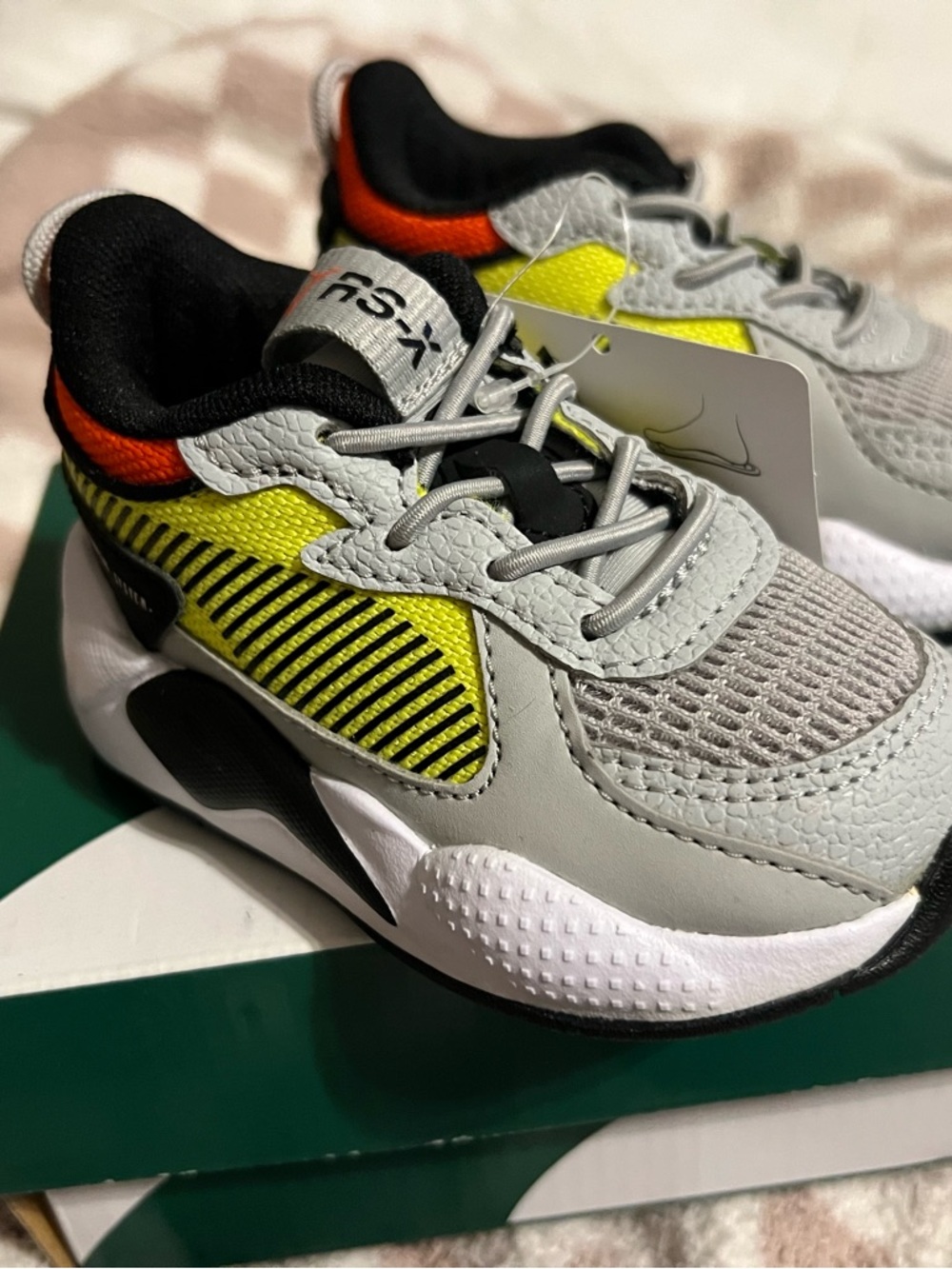 Puma RS-X  Kids Gray and Neon Yellow Athletic Sneakers